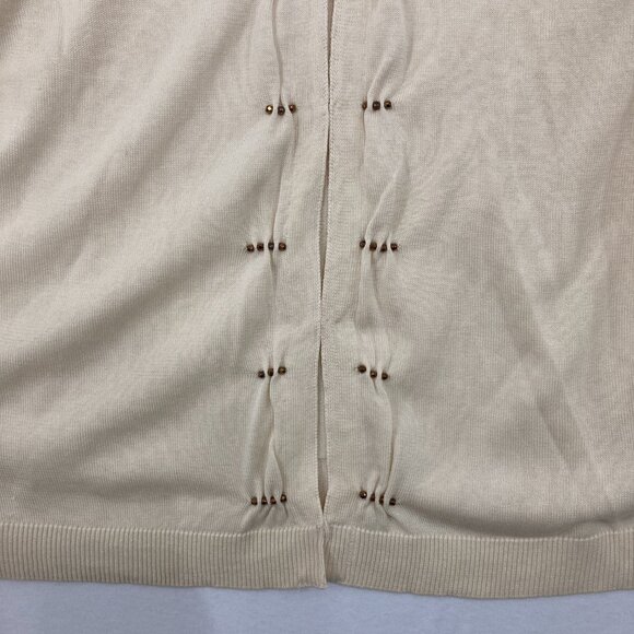 Coldwater Creek size XL Cream Beige Silk Blend Beaded Button Cardigan Preppy - Picture 4 of 10
